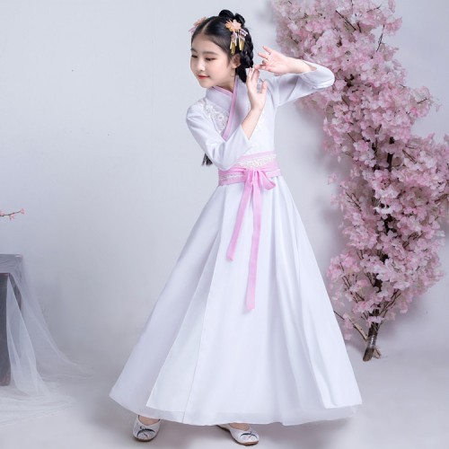 Girls ancient folk dance dresses white hanfu fairy traditional princess photos drama party cosplay stage performance dresses robes
